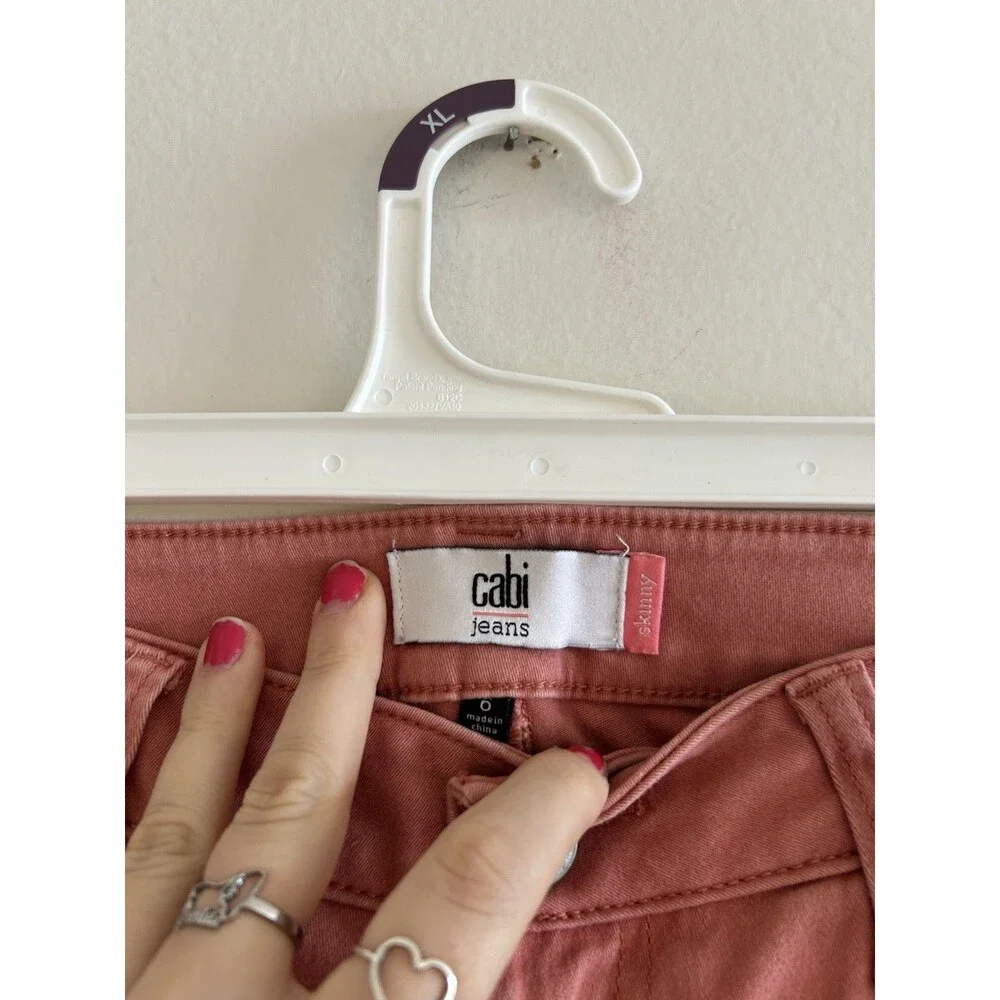Cabi Women 0 Jeans Pink Cotton Skinny Mid Rise Stretch 5-Pocket Classic Style